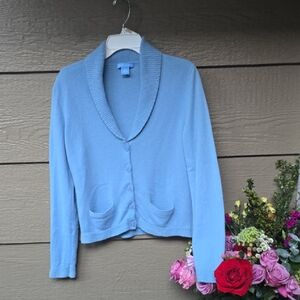 White + Warren Baby Blue Cardigan Sweater L Large